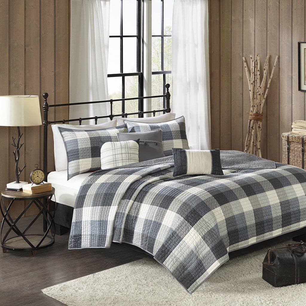 Madison Park 6pc King/California King Warren Herringbone Quilted Reversible Coverlet Set with Decorative Pillows Gray: Rustic Comfort Bedding Set