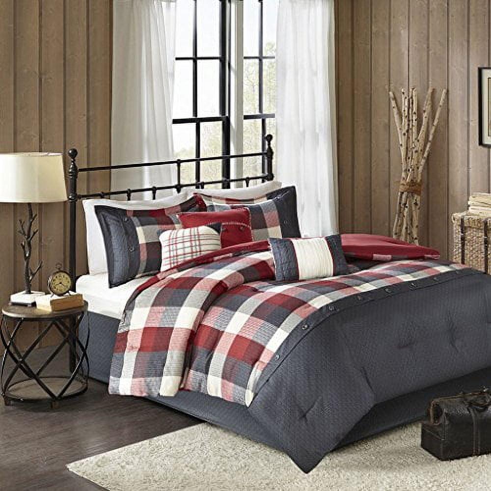 Home Essence Warren Red Herringbone Plaid 7 Piece Comforter Set, Cal King