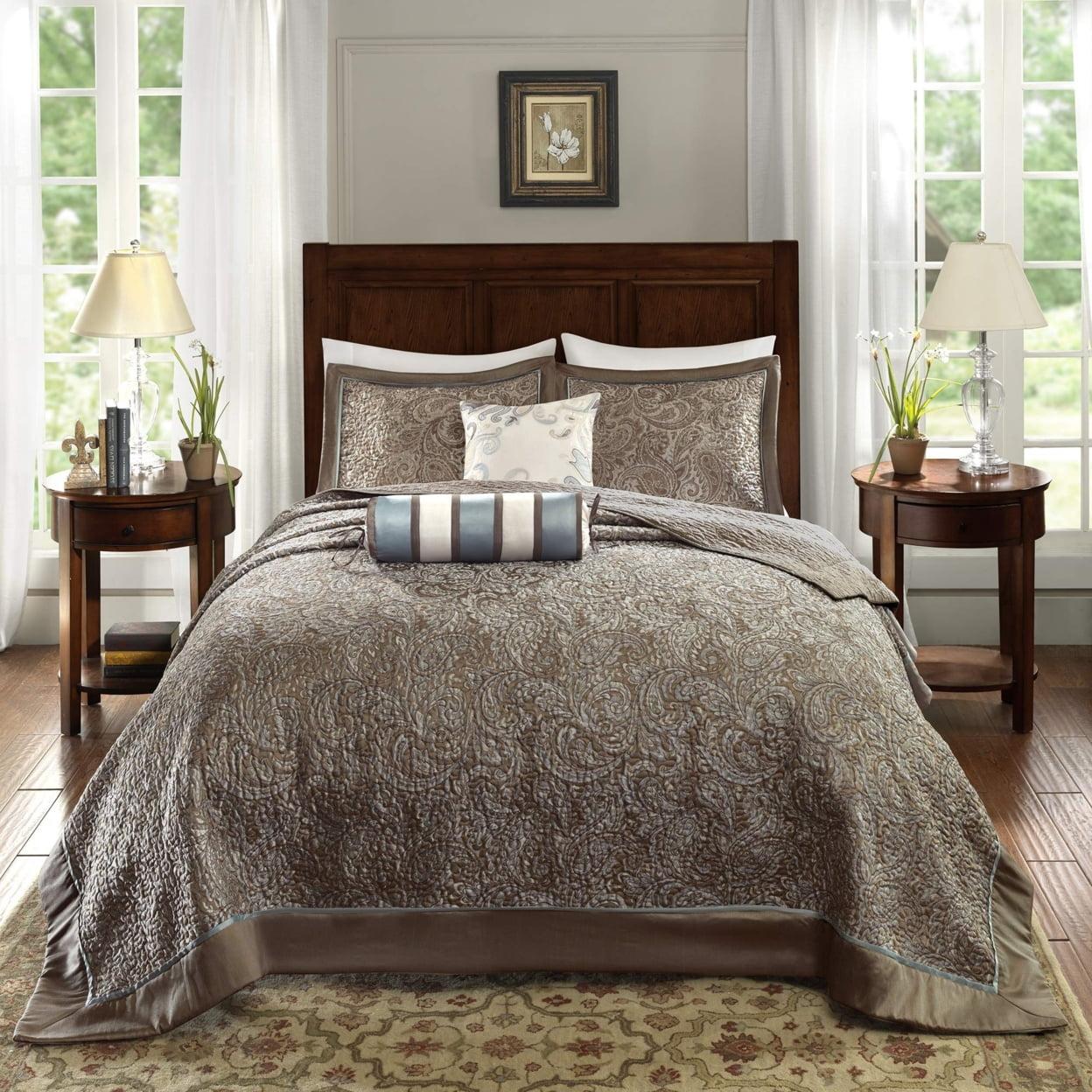 Madison Park 5pc King Whitman Reversible Jacquard Bedspread Set Blue: Embroidered, Traditional Style