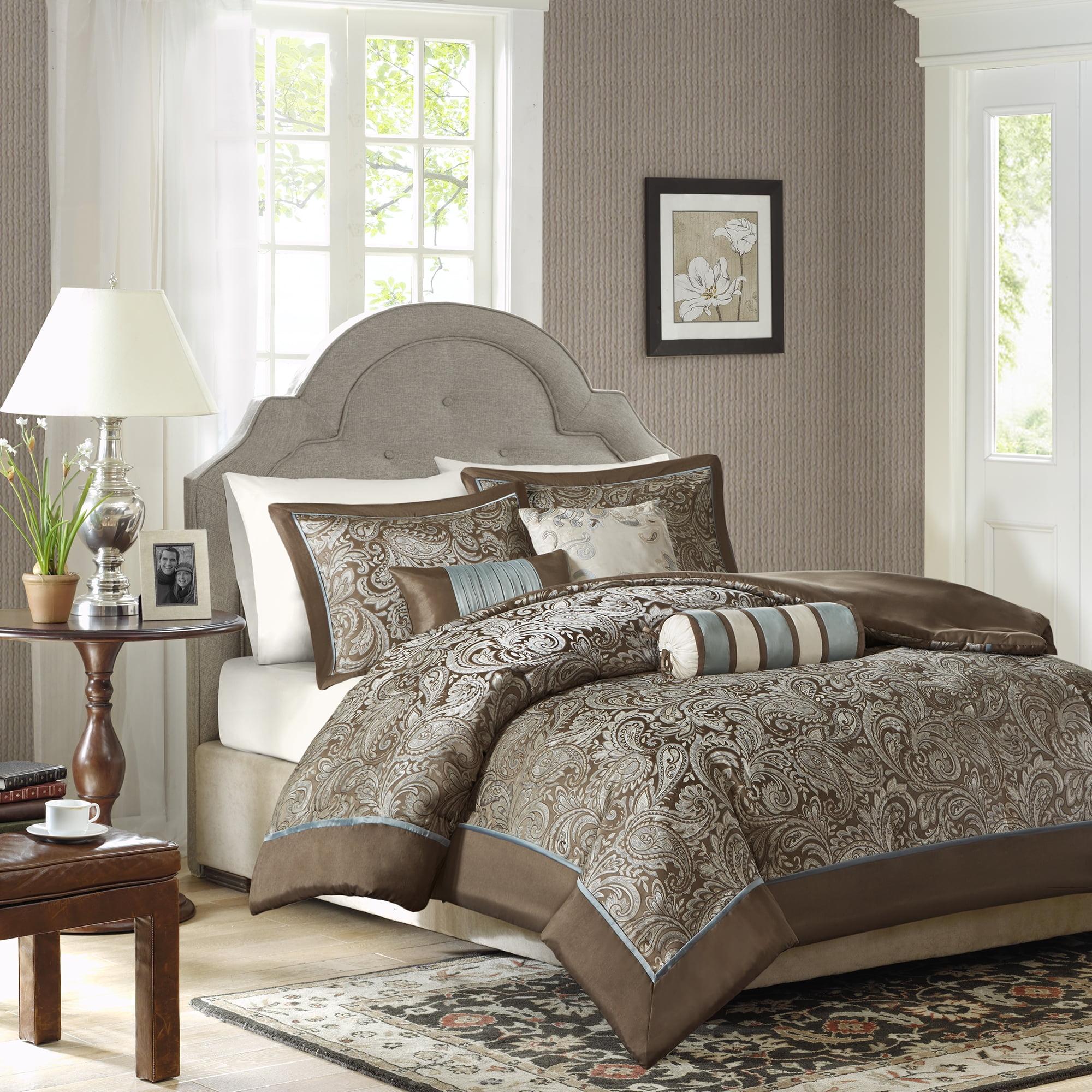 Aubrey Blue and Brown Paisley Jacquard King Duvet Cover Set