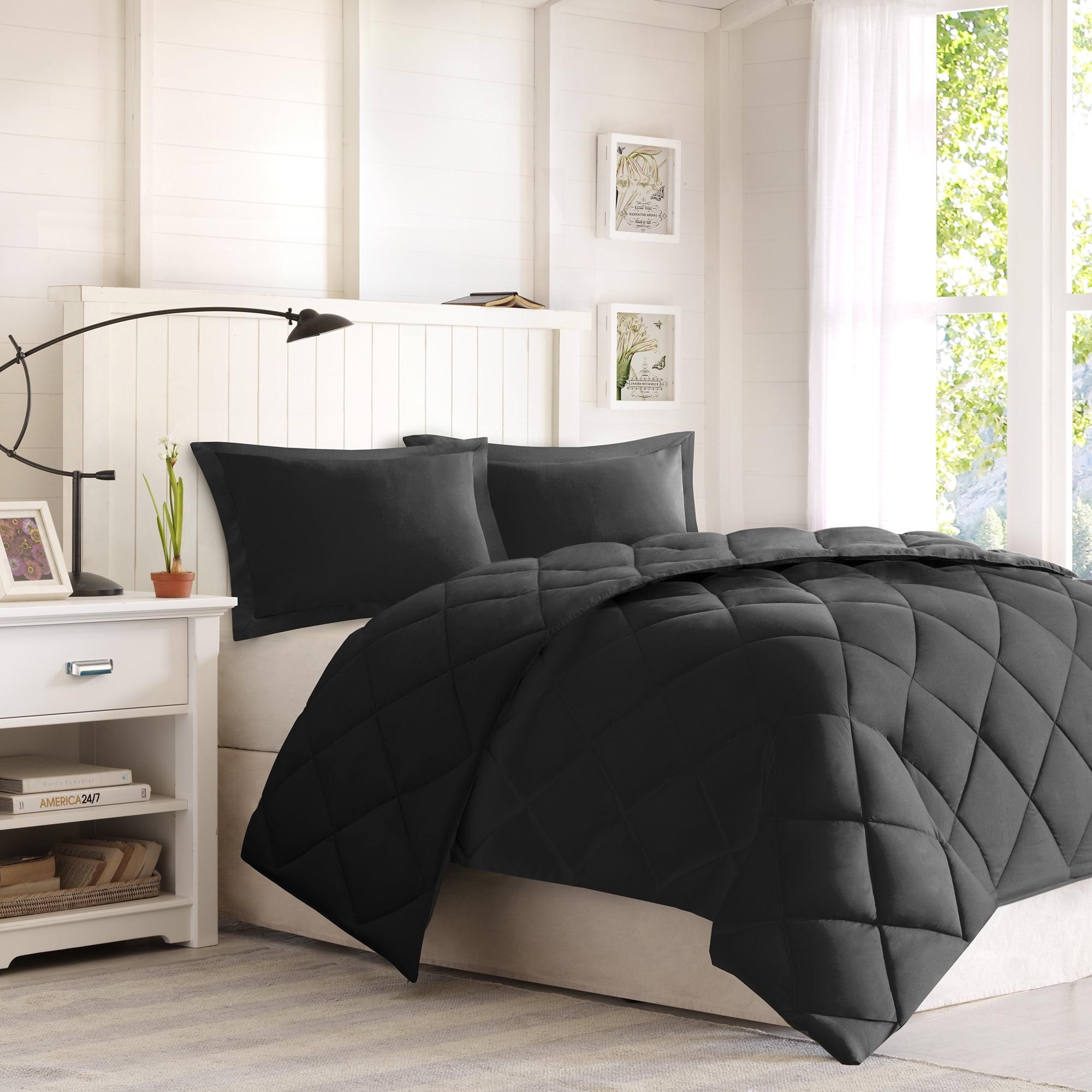 King Black Reversible Down Alternative Comforter Set with Fringe