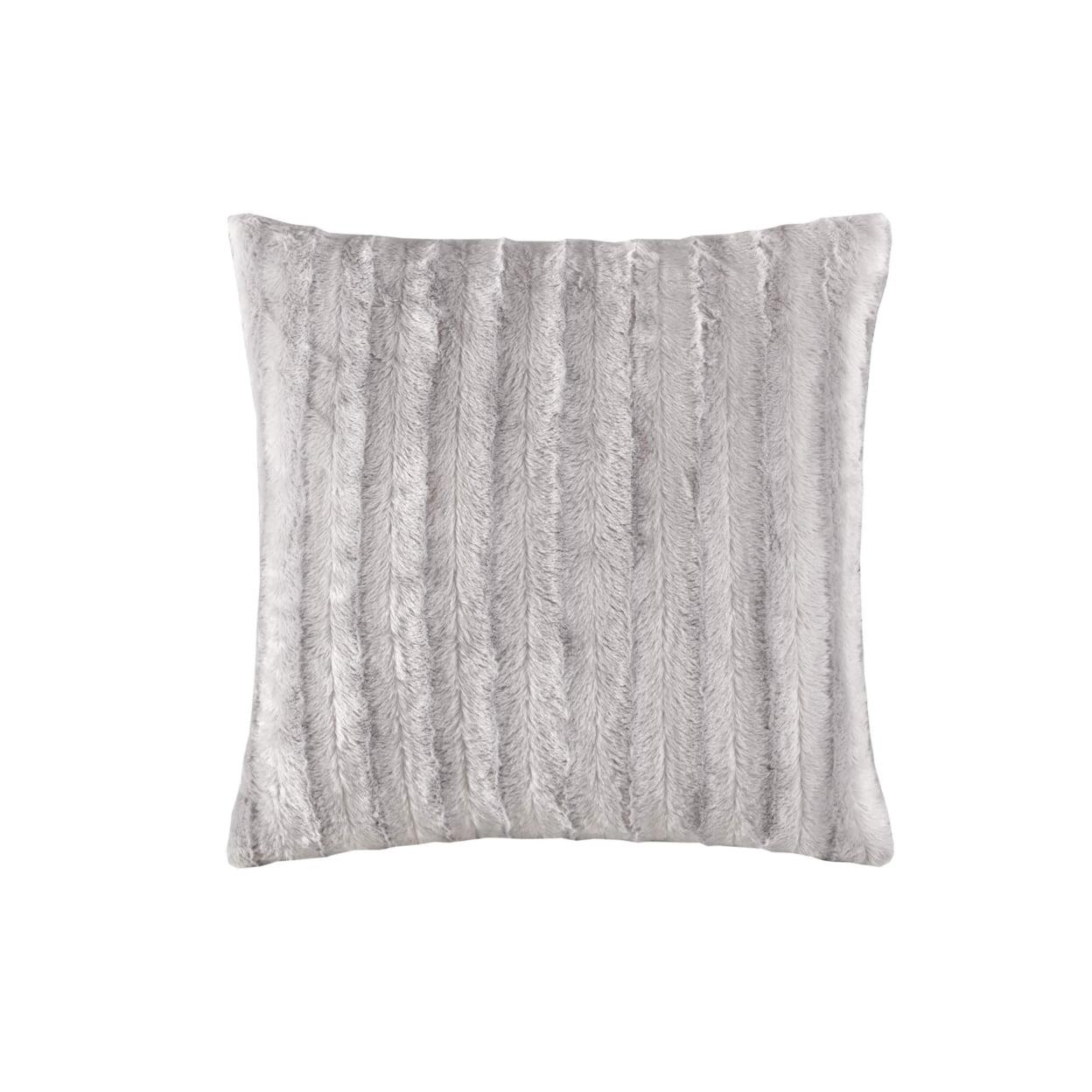 Gray Faux Fur Textured Square Pillow Sham