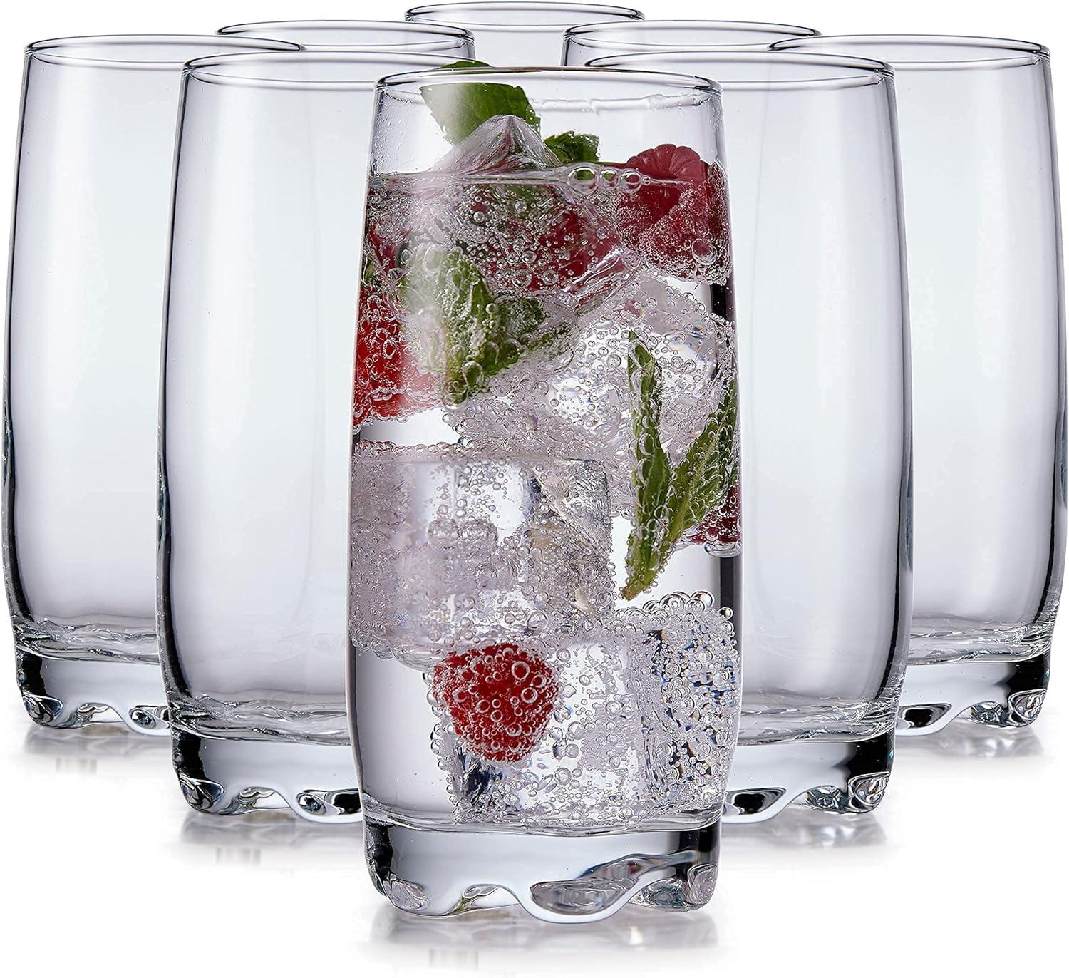 Clear Glass 13.25 Oz Modern Highball Drinking Glasses, Set of 8