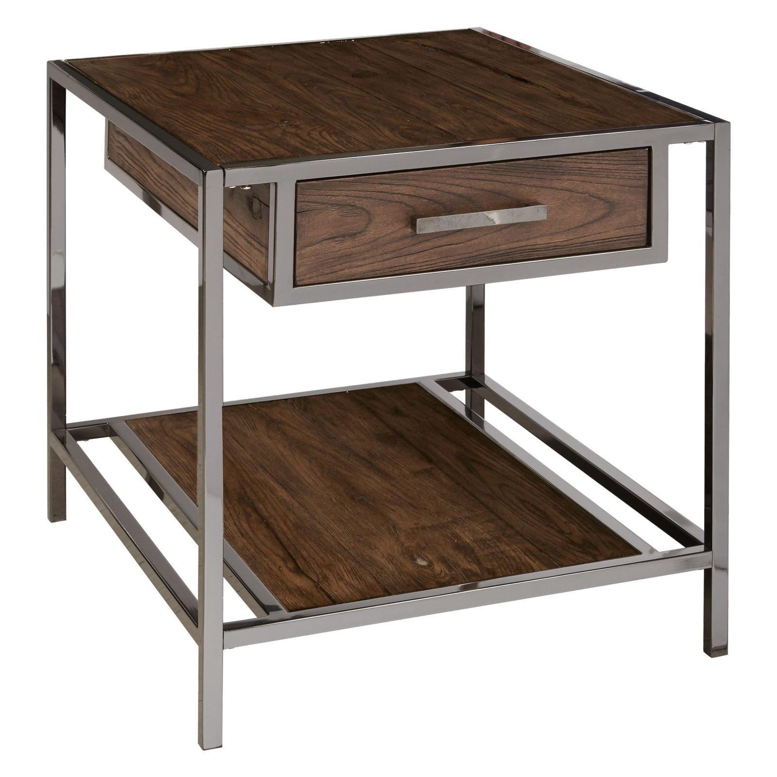 Home Fare Modern Industrial Brown Wood and Smoked Metal End Table