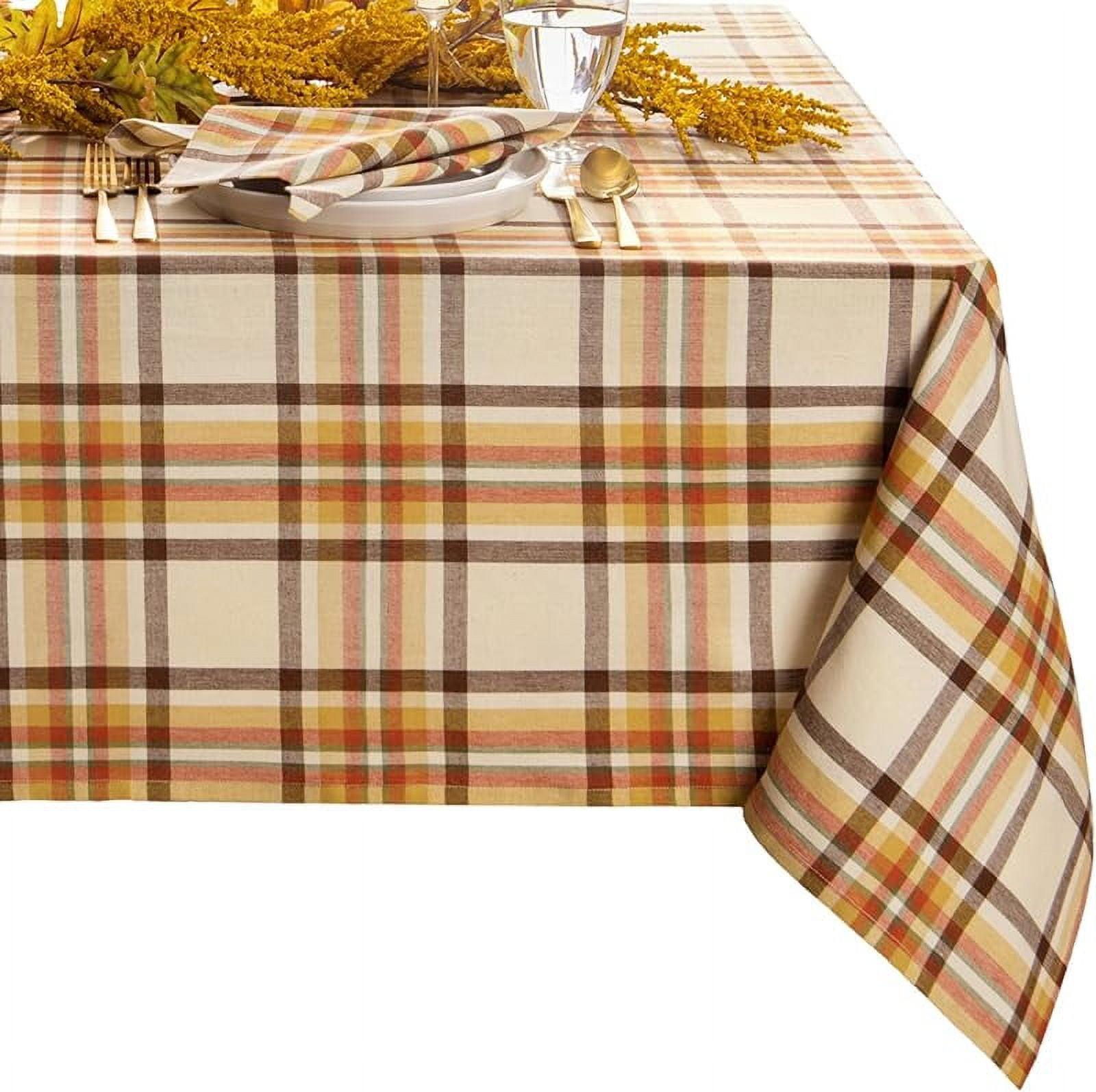 Russet Harvest Plaid Cotton Thanksgiving Tablecloth, 60"x84" Rectangle