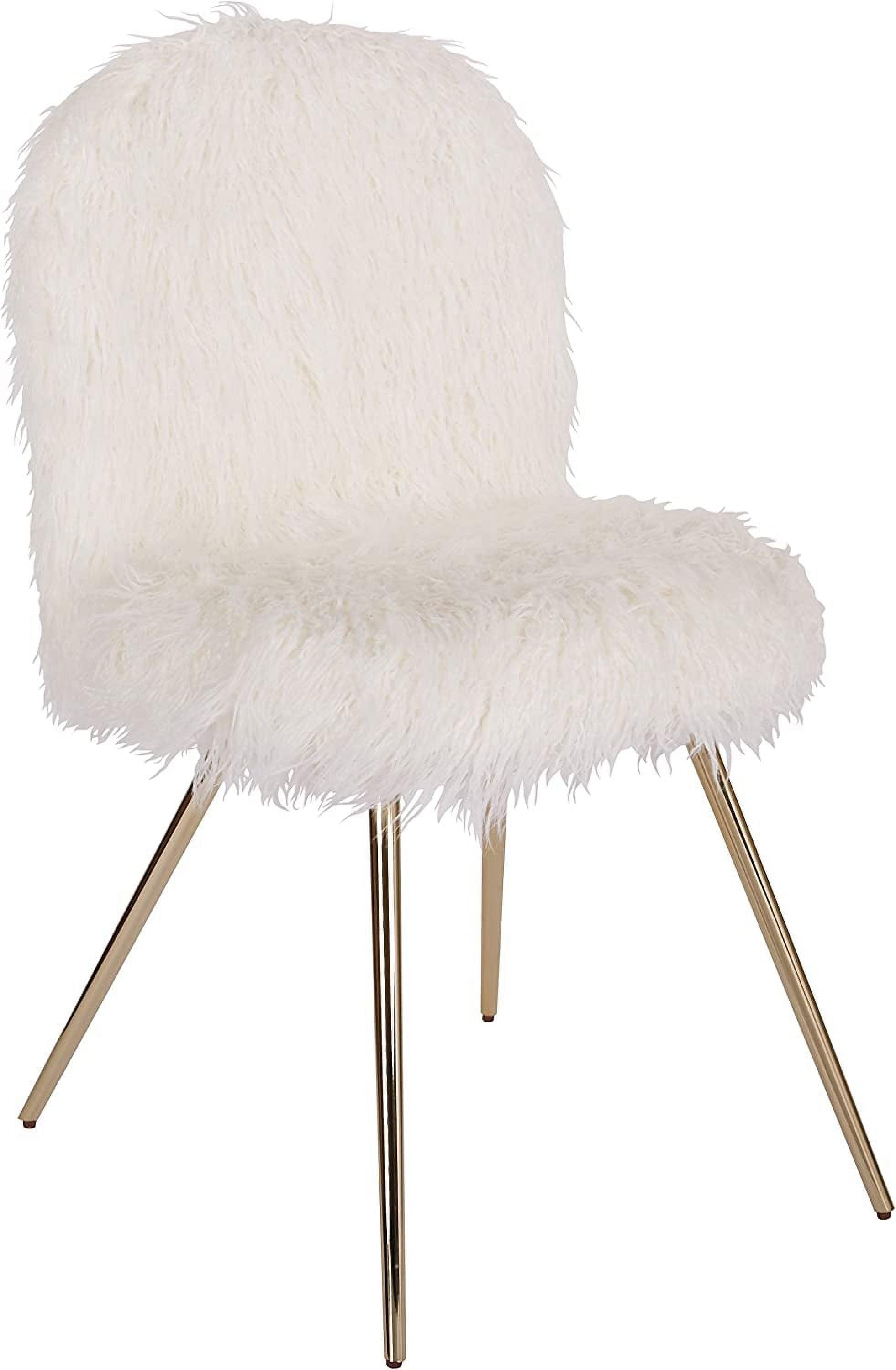 Julia Chic White Faux Fur Metal Accent Chair with Built-in Leg Levelers