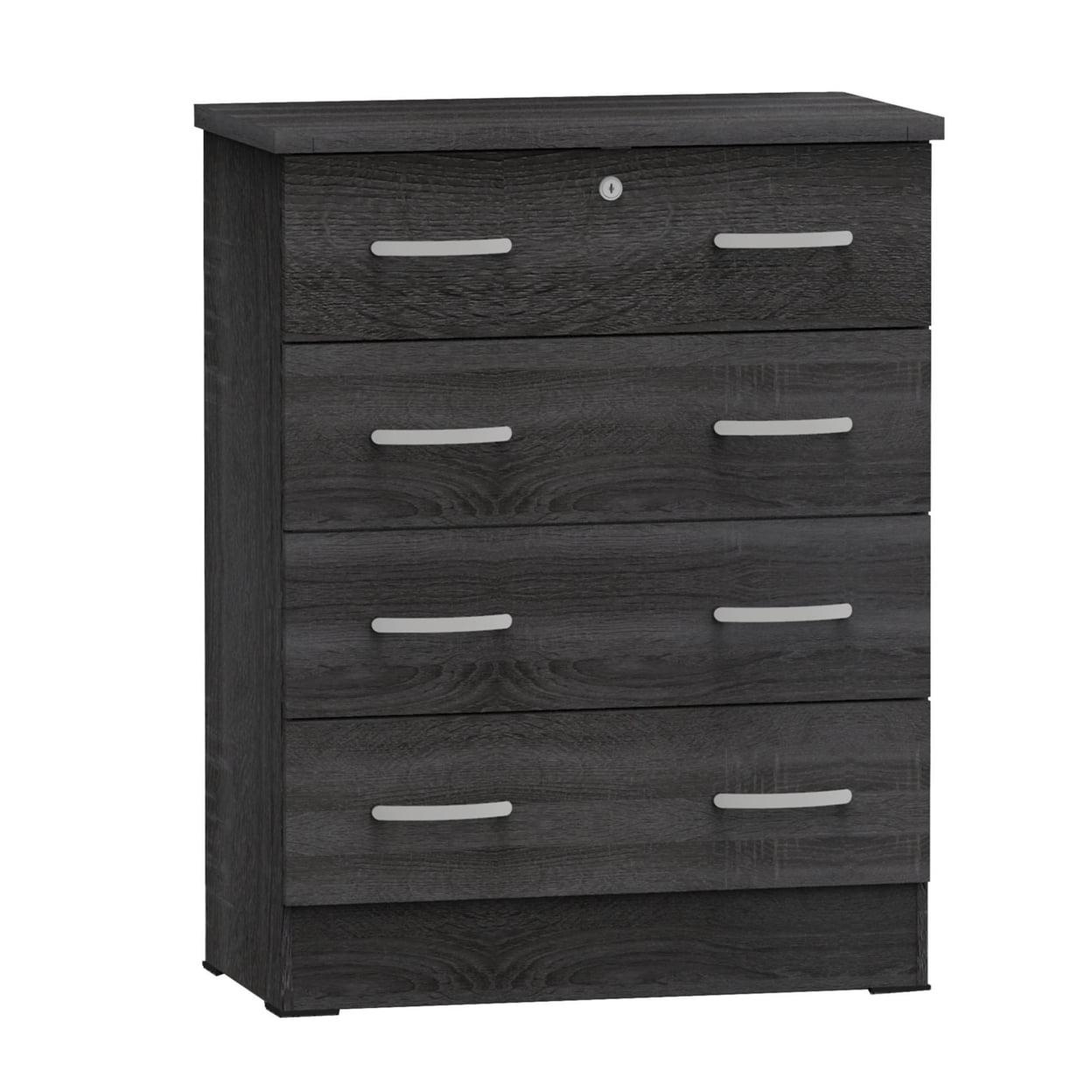 Gray Oak 4-Drawer Vertical Dresser with Lock