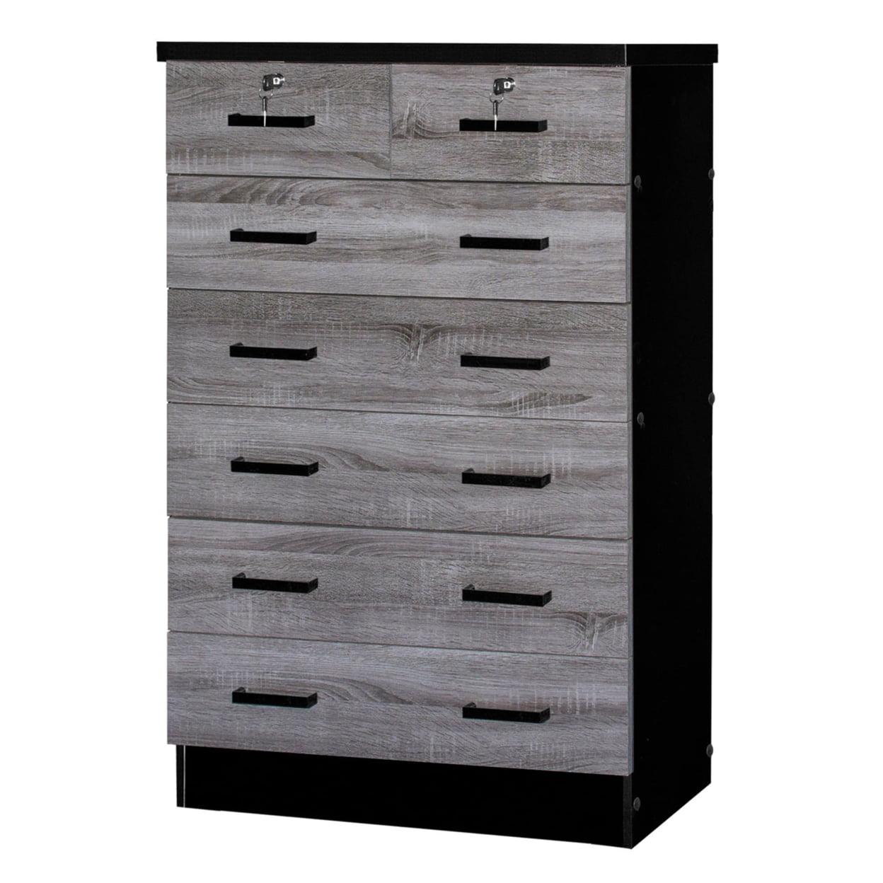 Cindy Contemporary 7-Drawer Lockable Dresser in Gray & Black