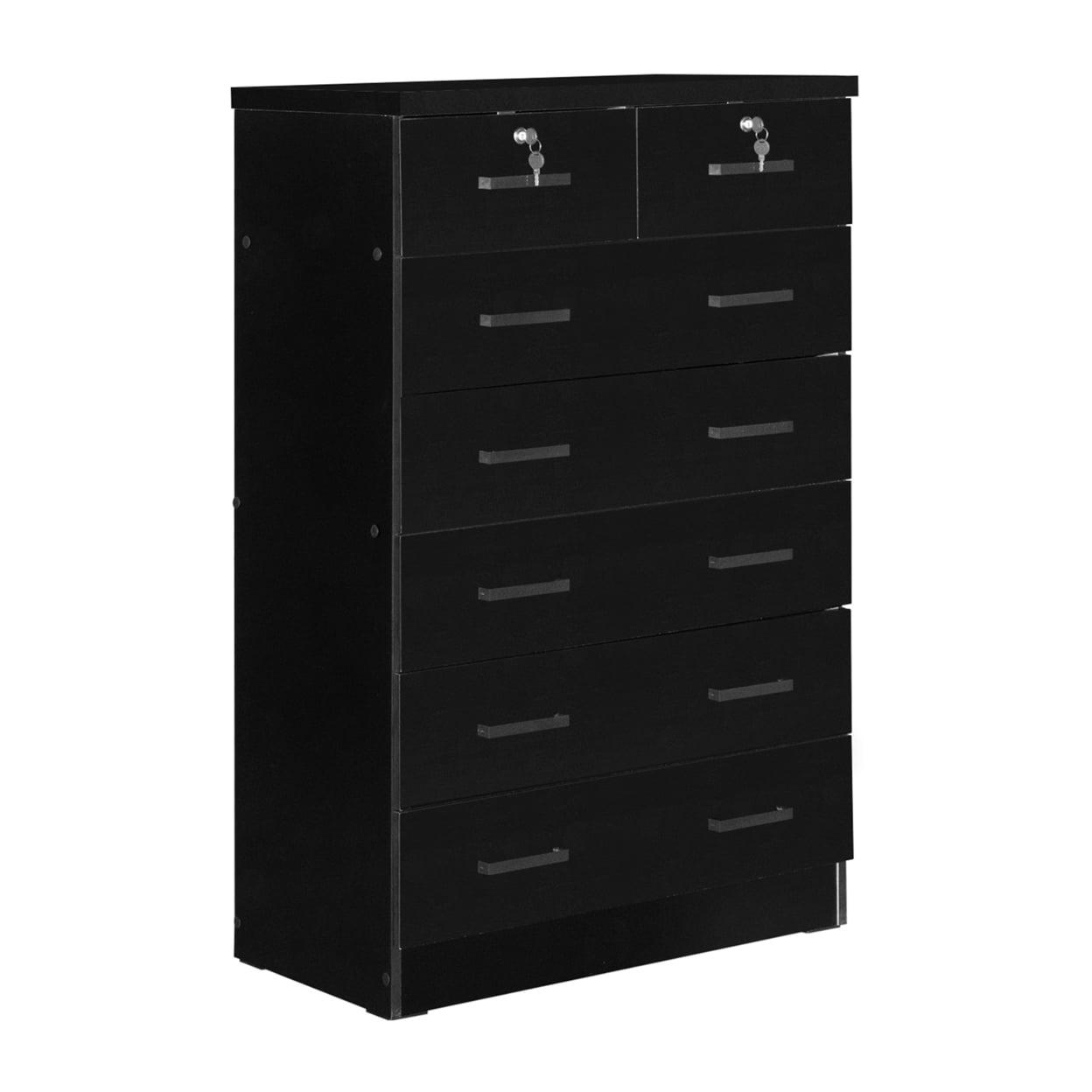 Cindy 7-Drawer Black Engineered Wood Dresser with Lock