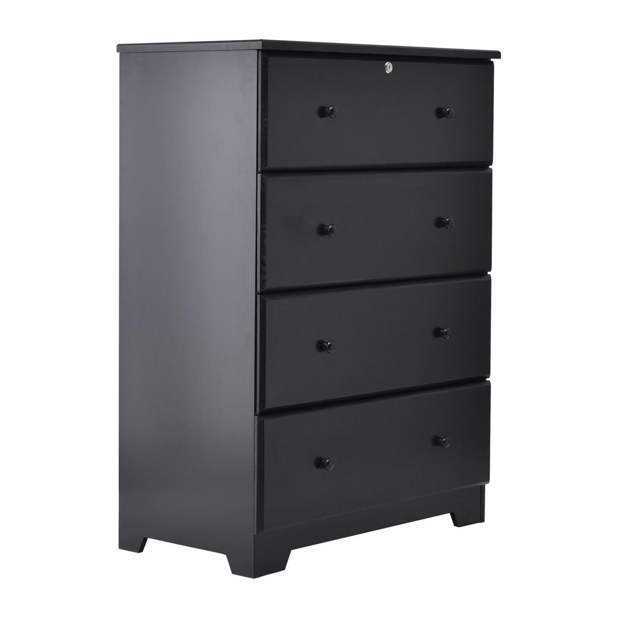 Better Home Products Isabela Solid Pine Wood 4 Drawer Chest Dresser in Black