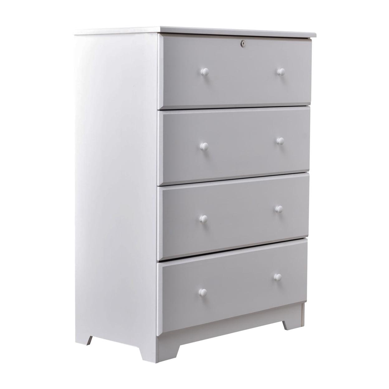 Home Furniture Isabela Solid Pine Wood 4 Drawer Chest Dresser - White