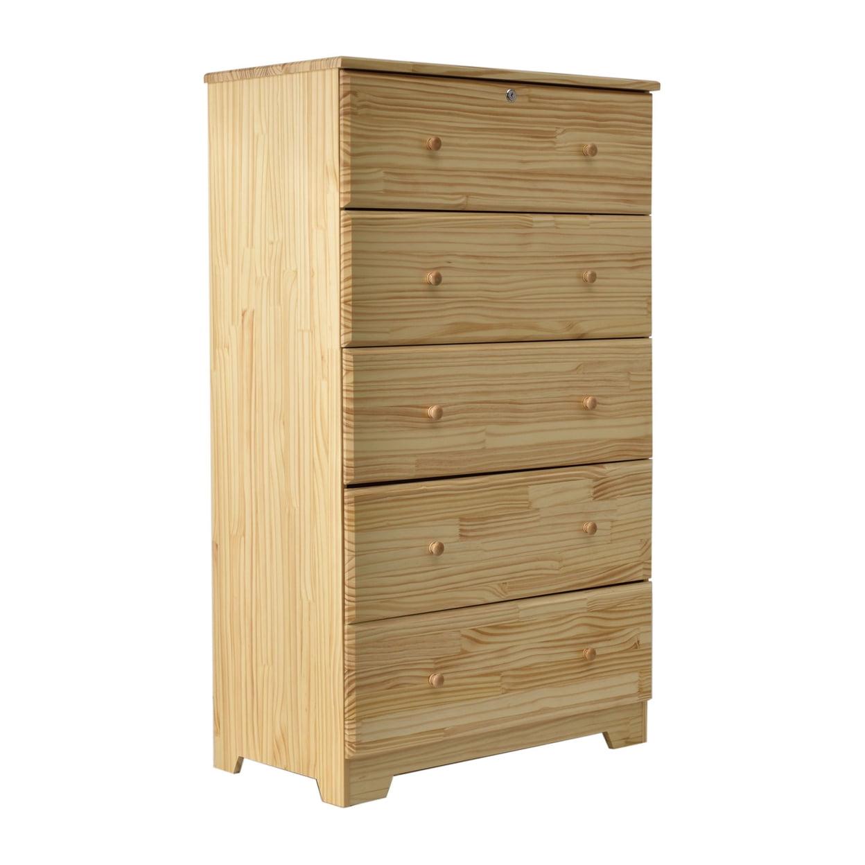 Home Furniture Isabela Solid Pine Wood 5 Drawer Chest Dresser - Natural