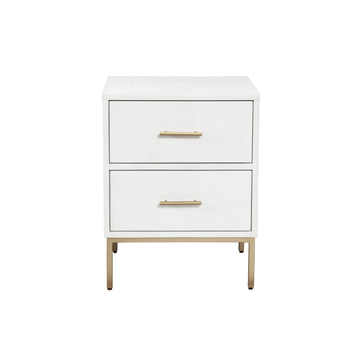 Madelyn Contemporary White & Gold Mahogany 2-Drawer Nightstand