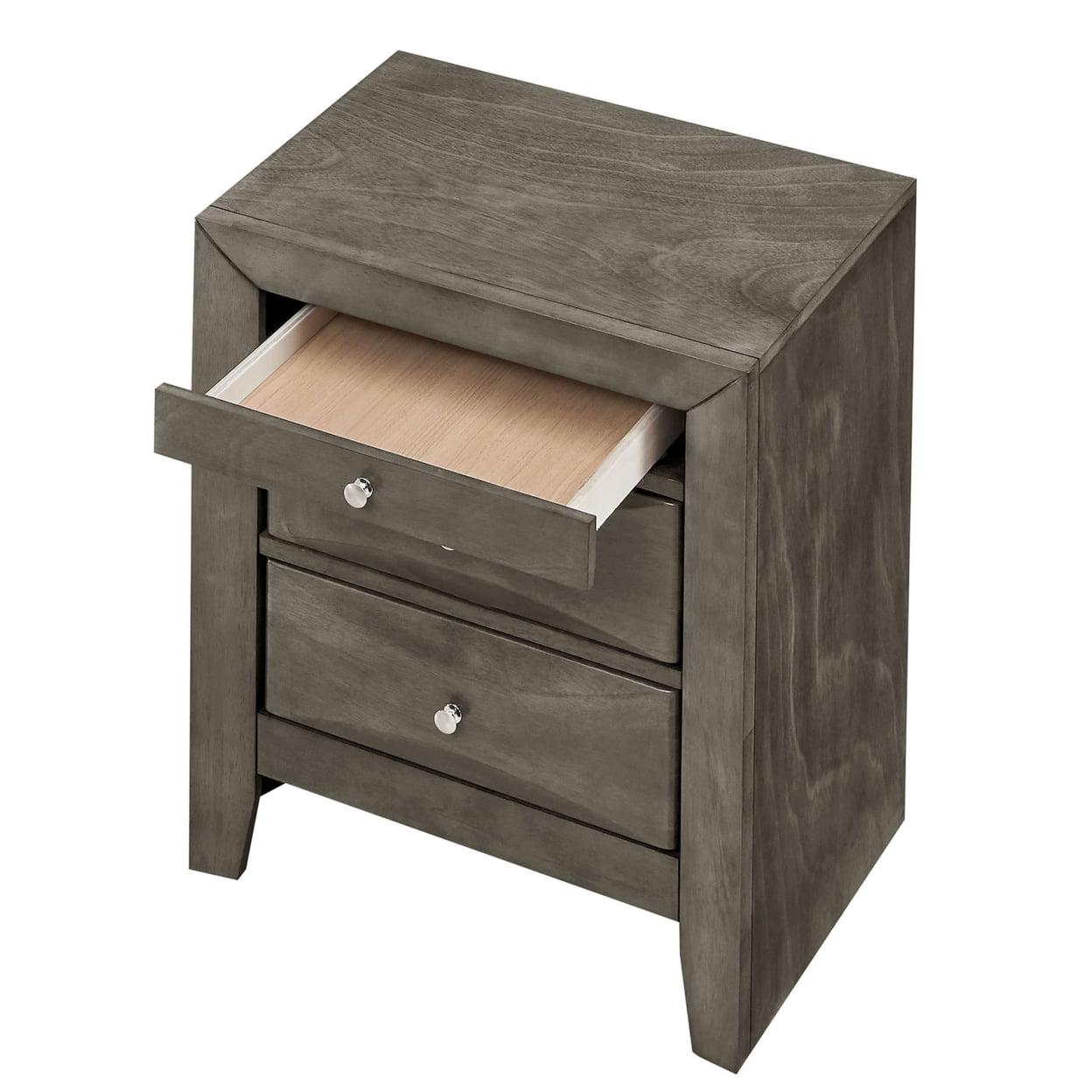 Gray Wood Veneer 3-Drawer Nightstand