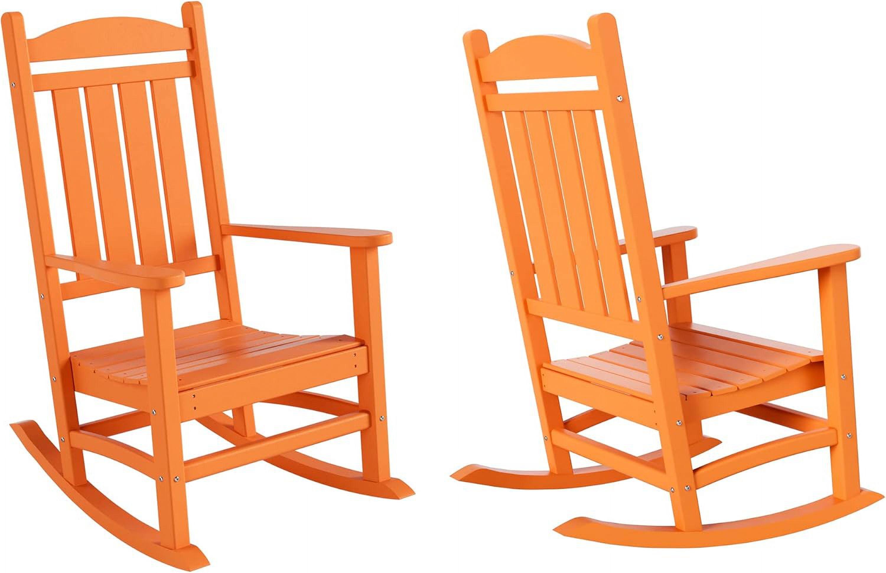 Orange HDPE Outdoor Slat Back Rocking Chair Set