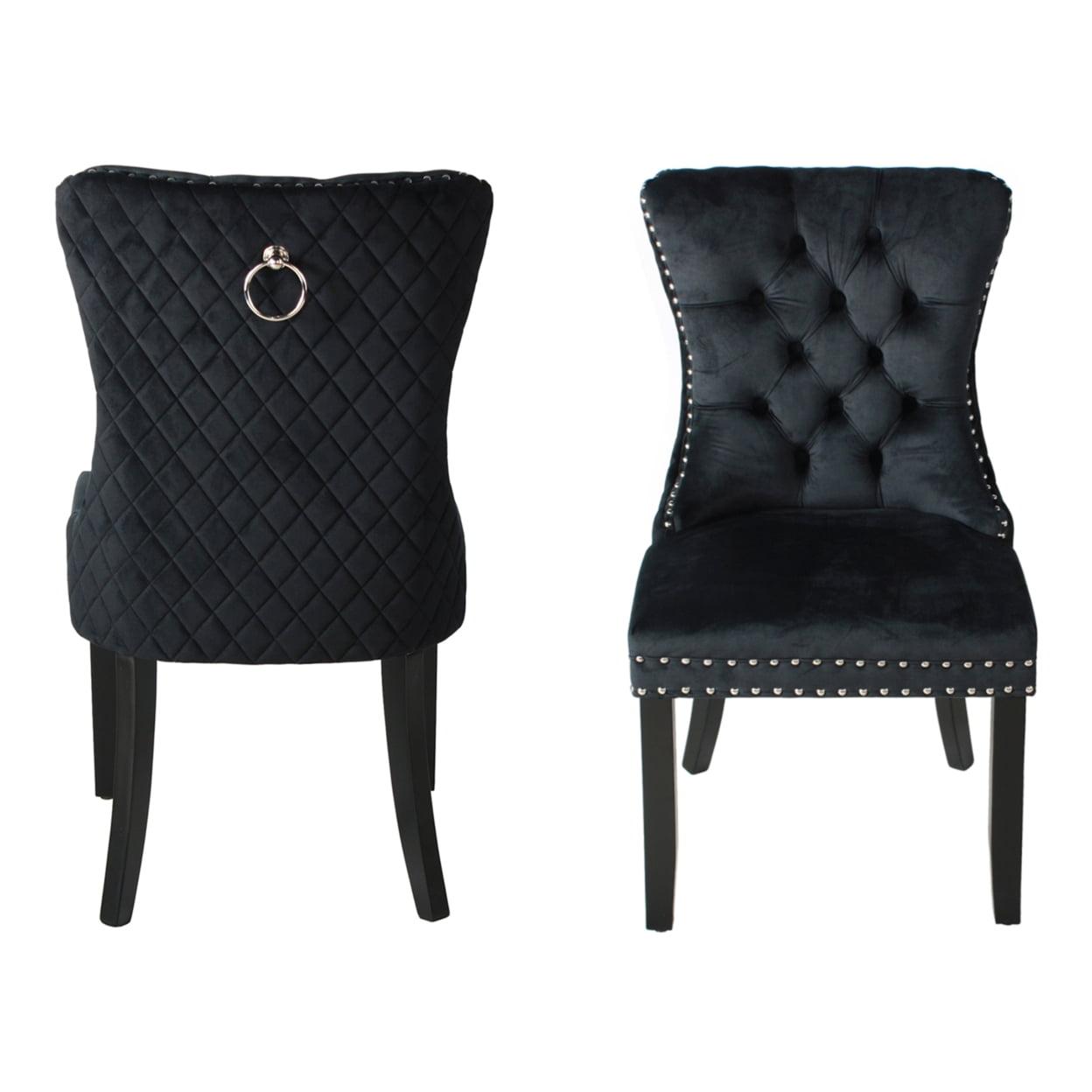 Black Velvet Upholstered Dining Chair with Tufted Back