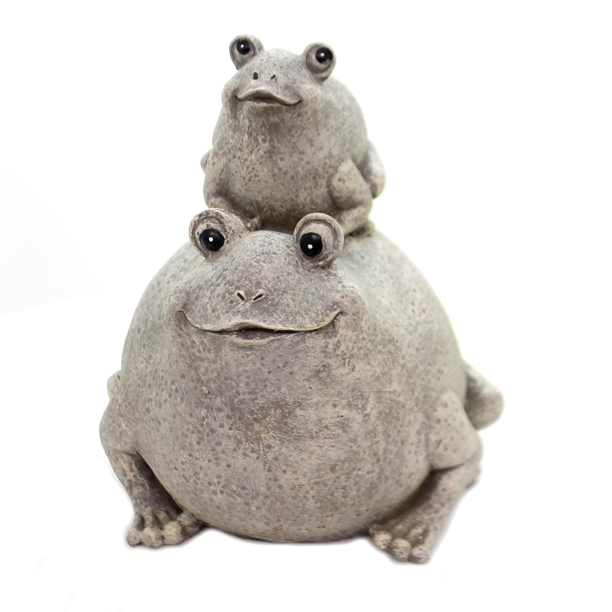 Mother and Baby Frog Garden Statue in Gray Resin