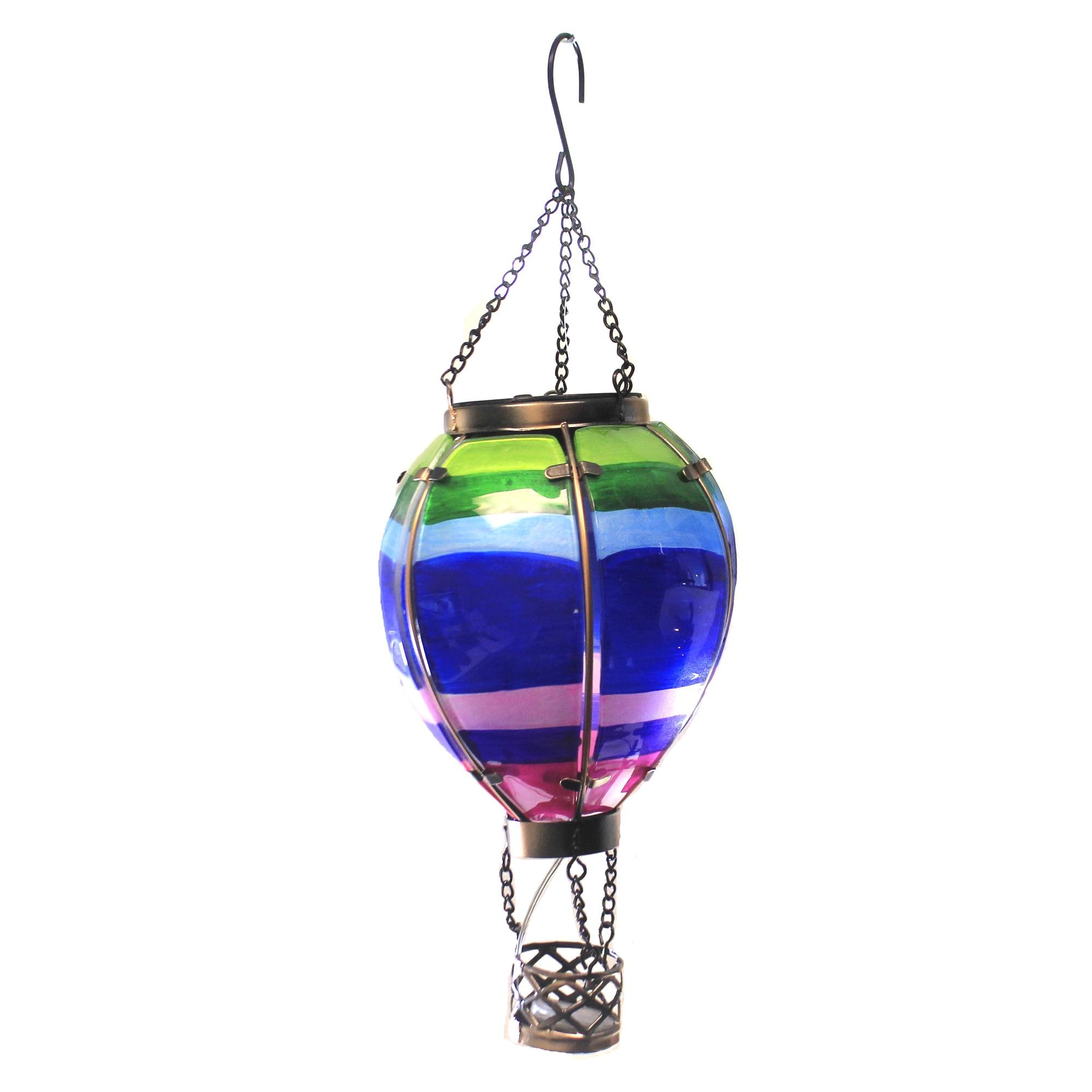 Multicolored Glass and Metal Hot Air Balloon Solar Lantern