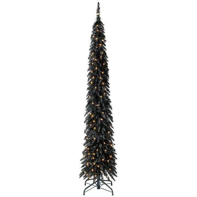 Polygroup Trading Ltd Home Heritage 7 Foot Pencil Slim Artificial Prelit Christmas Tinsel Tree, Black