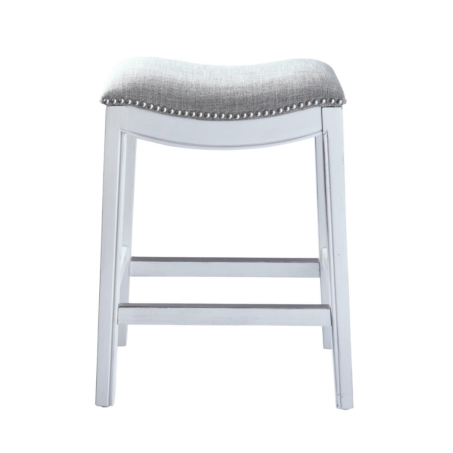 Home Imports Emporium Goods Zoey 31in. Bar-Height Backless Wood Narrow Saddle-Seat Barstool with Nailhead Trim, Alabaster White