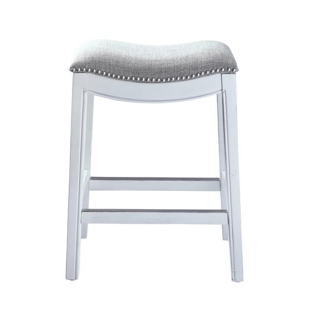 Home Imports Emporium Goods Zoey 31in. Bar-Height Backless Wood Narrow Saddle-Seat Barstool with Nailhead Trim, Alabaster White