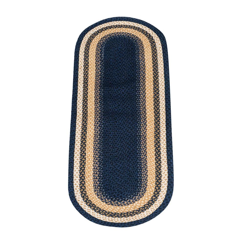 Earth Rugs Light Blue/Dark Blue/Mustard Braided Area Rug