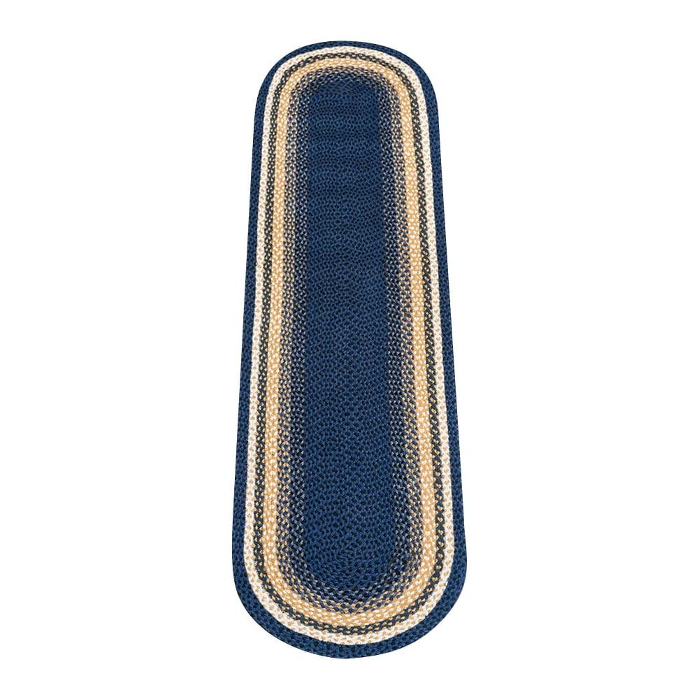 Earth Rugs Light Blue/Dark Blue/Mustard Braided Area Rug