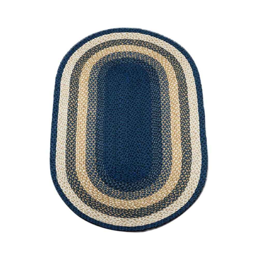 Earth Rugs Light Blue/Dark Blue/Mustard Braided Area Rug