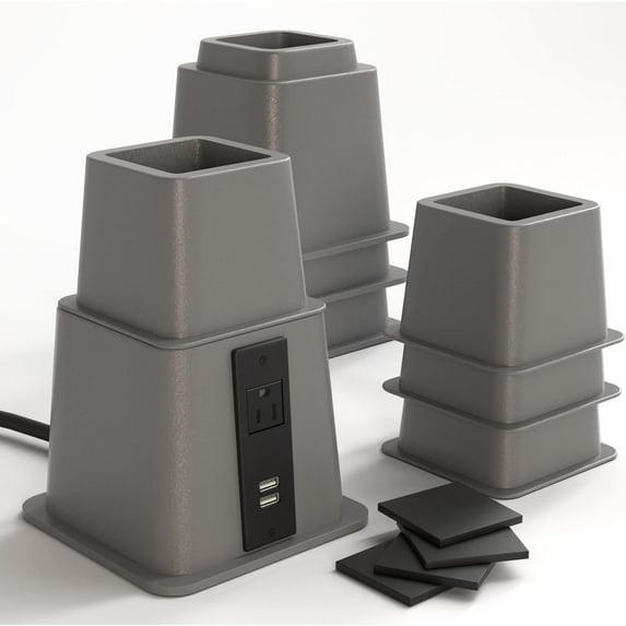 Home Intuition Bed Risers Heavy Duty Adjustable Furniture Riser 3, 5 or 8-Inch, 4 Pack, 8-Piece Set (Grey)