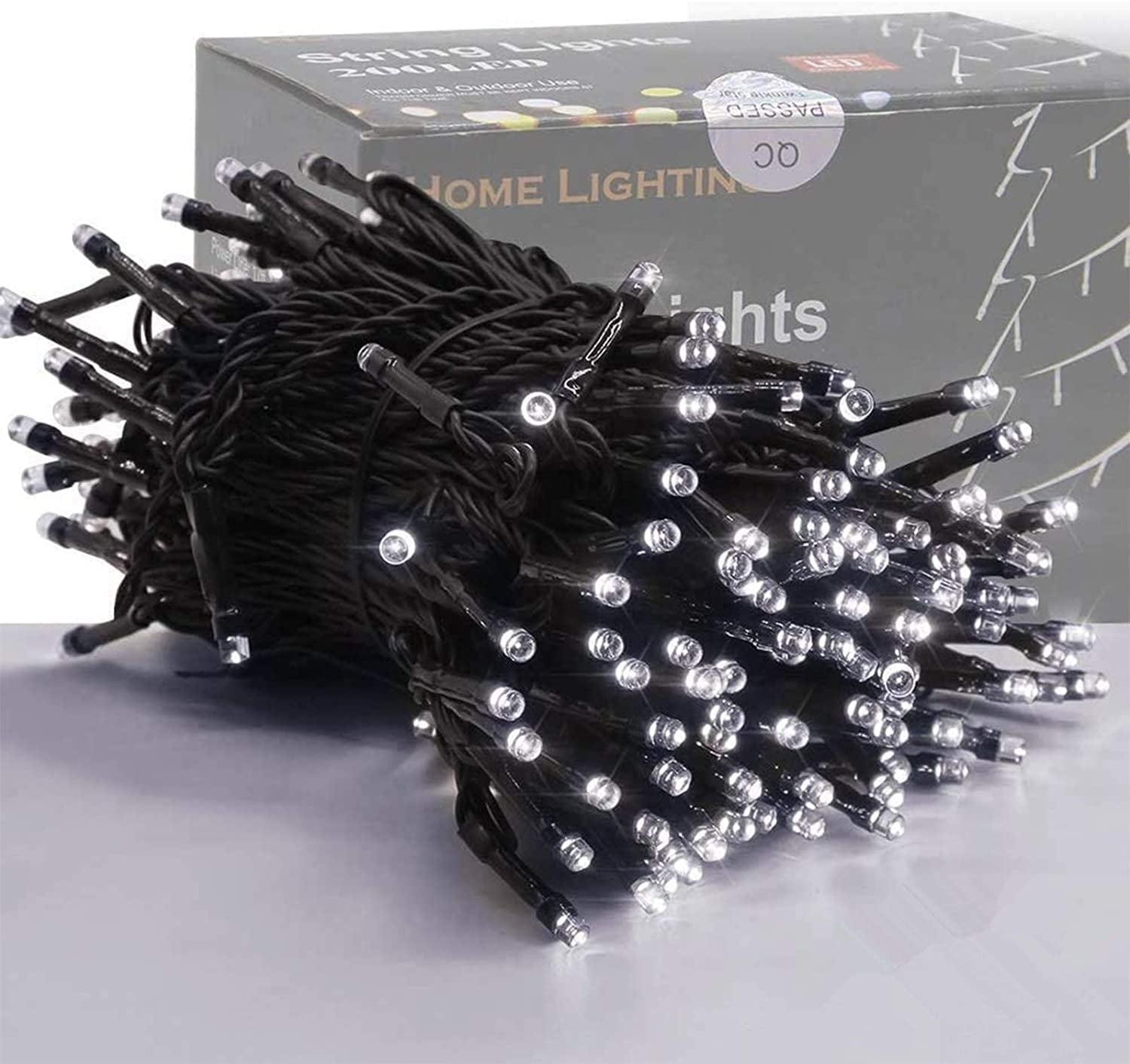 Home Lighting 66ft Christmas Decorative Mini Lights, 200 LED Green Wire Fairy Starry String Lights Plug in, 8 Lighting Modes, for Indoor Outdoor Xmas Tree Wedding Party Decoration (White)