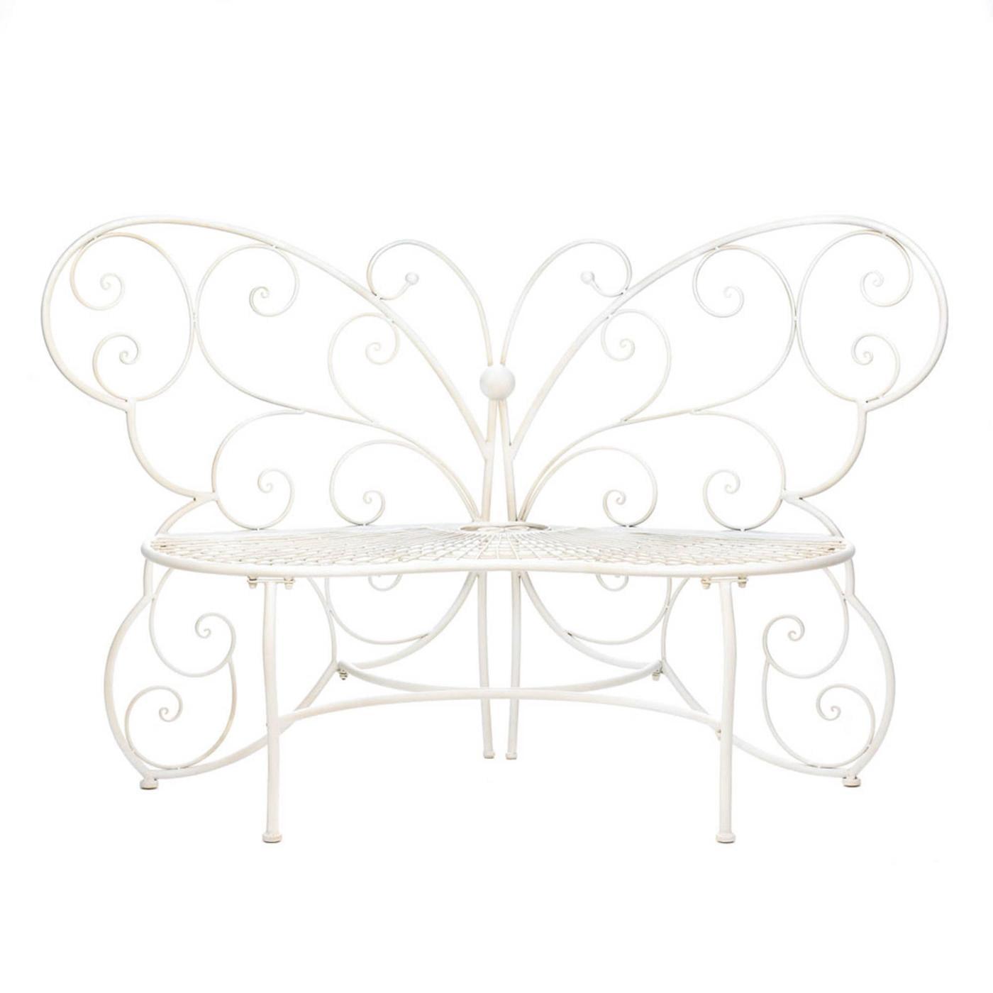 Accent Plus Home Decorative White Butterfly Garden Bench