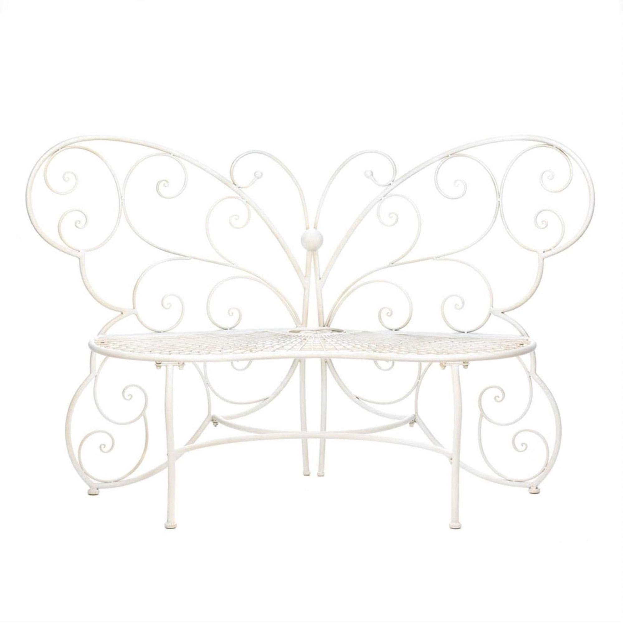 White Iron Butterfly Garden Bench 60.5x24.25x38.75"