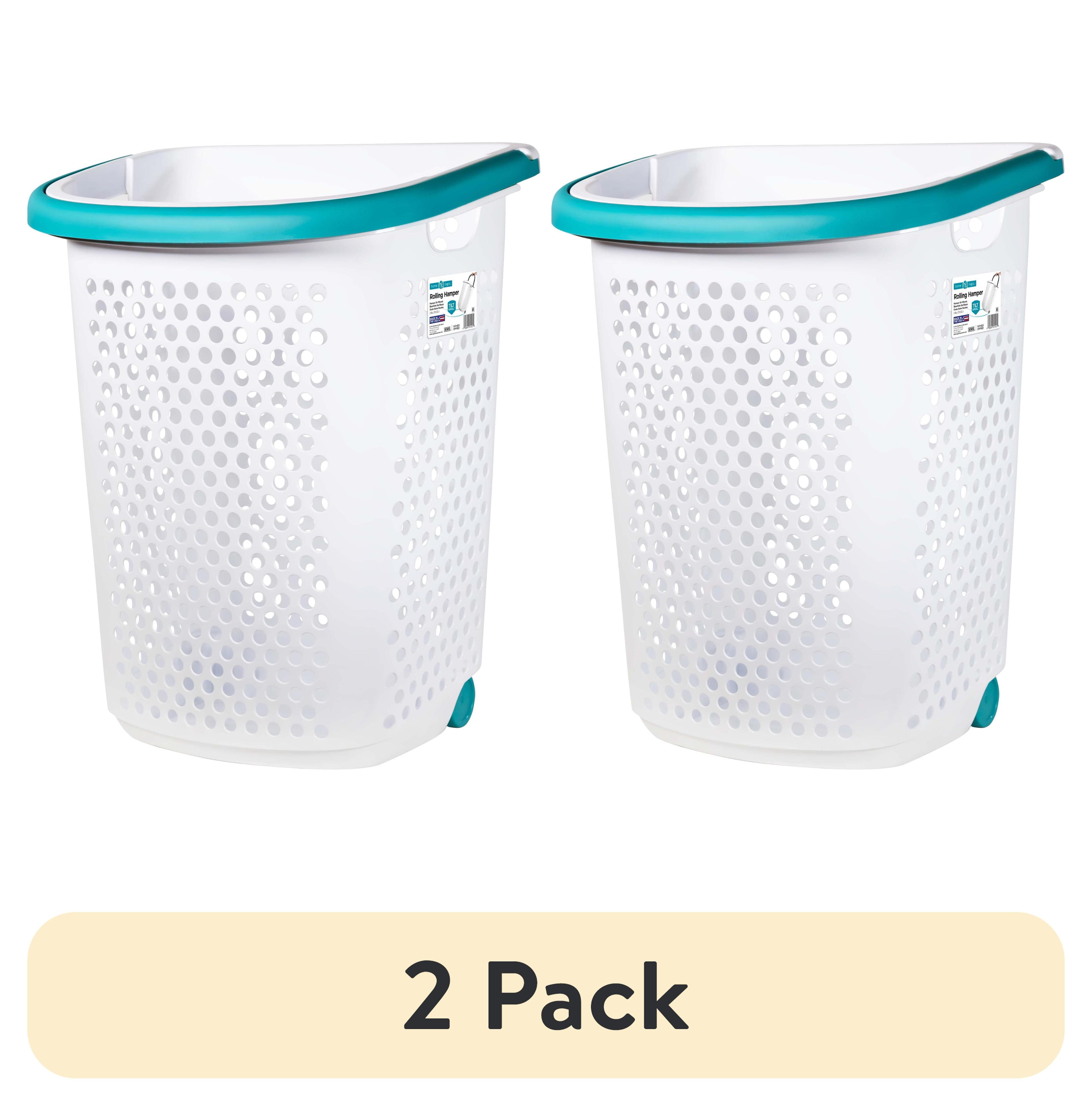 White Polypropylene Rolling Laundry Hamper with Pop-up Handle, 2 Pack