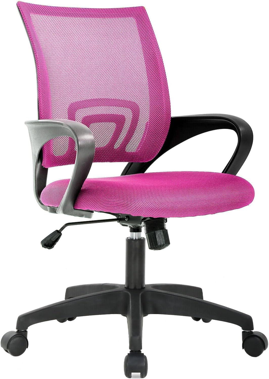 Pink Mesh Swivel Executive Office Chair with Lumbar Support