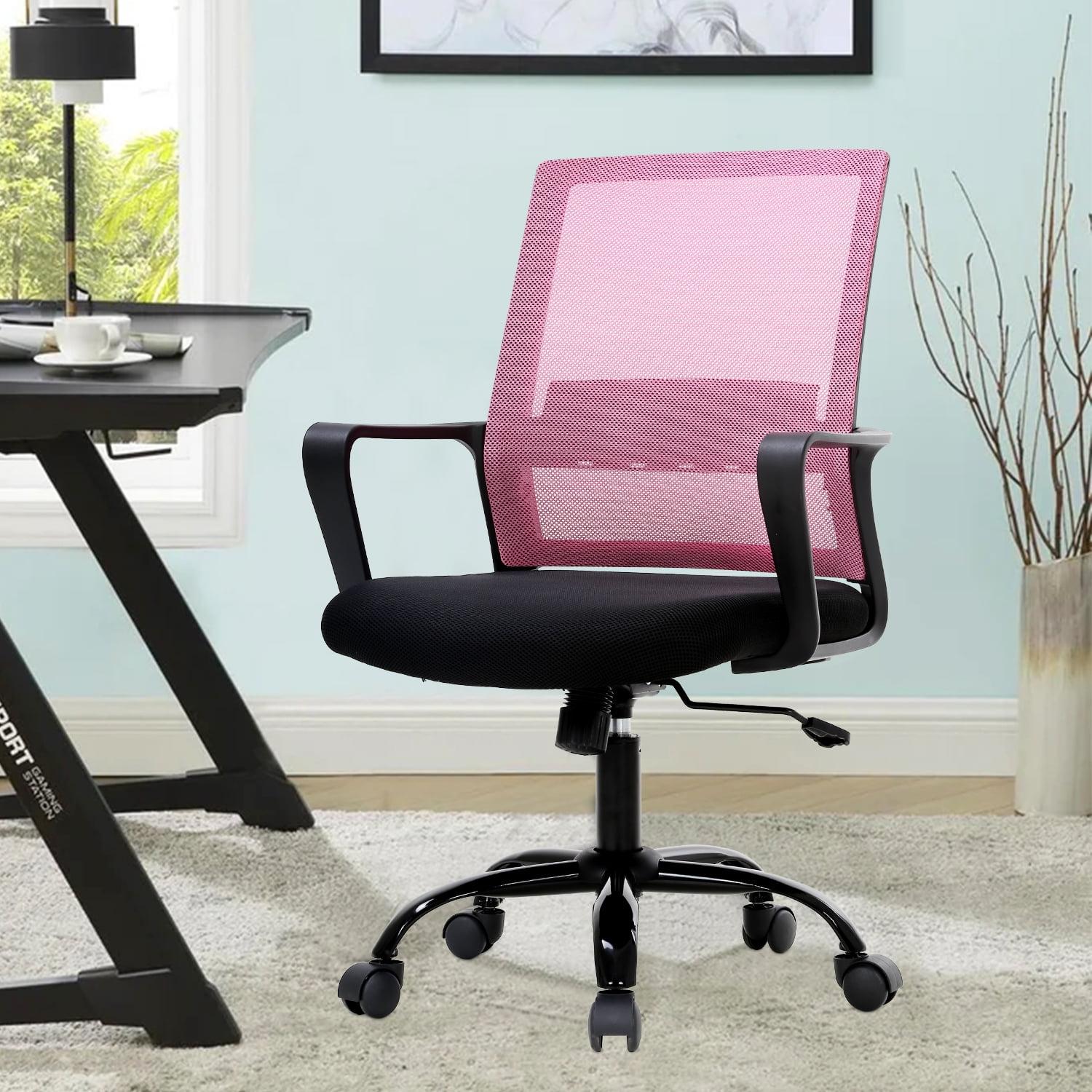 FDW Home Office Chair Mid-Back Mesh Computer Chair Lumbar Support Comfortable Executive Adjustable Chair with Armrests,Pink