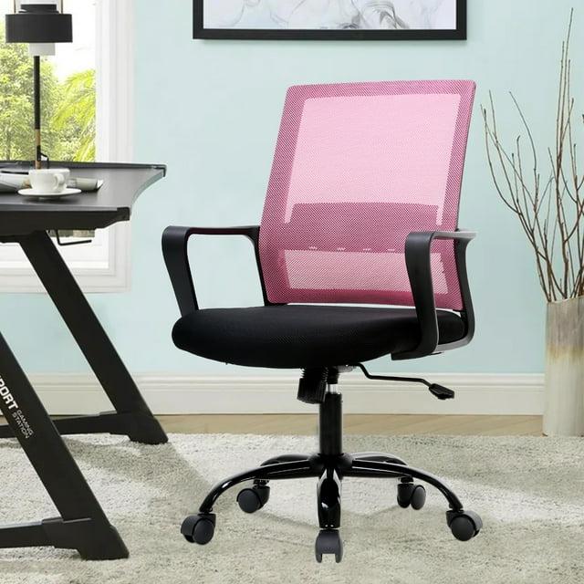 FDW Home Office Chair Mid-Back Mesh Computer Chair Lumbar Support Comfortable Executive Adjustable Chair with Armrests,Pink