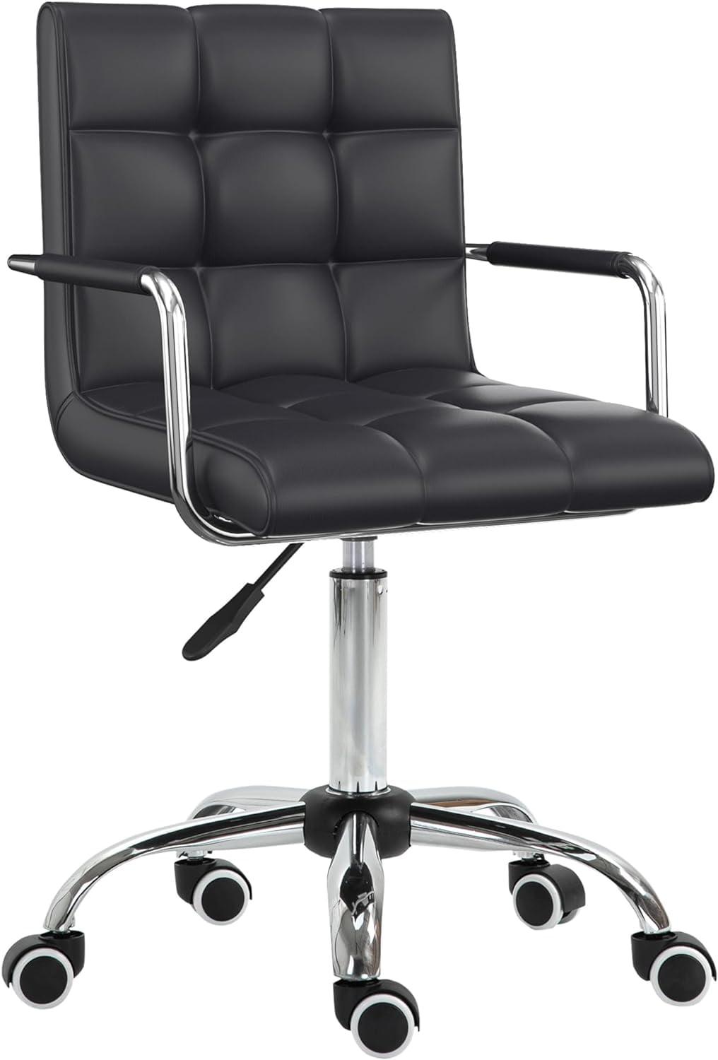 Black Tufted Leather Swivel Executive Office Chair