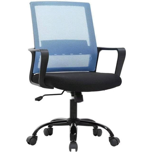 FDW Home Office Chair Mid-Back Mesh Computer Chair Lumbar Support Comfortable Executive Adjustable Chair with Armrests,Blue