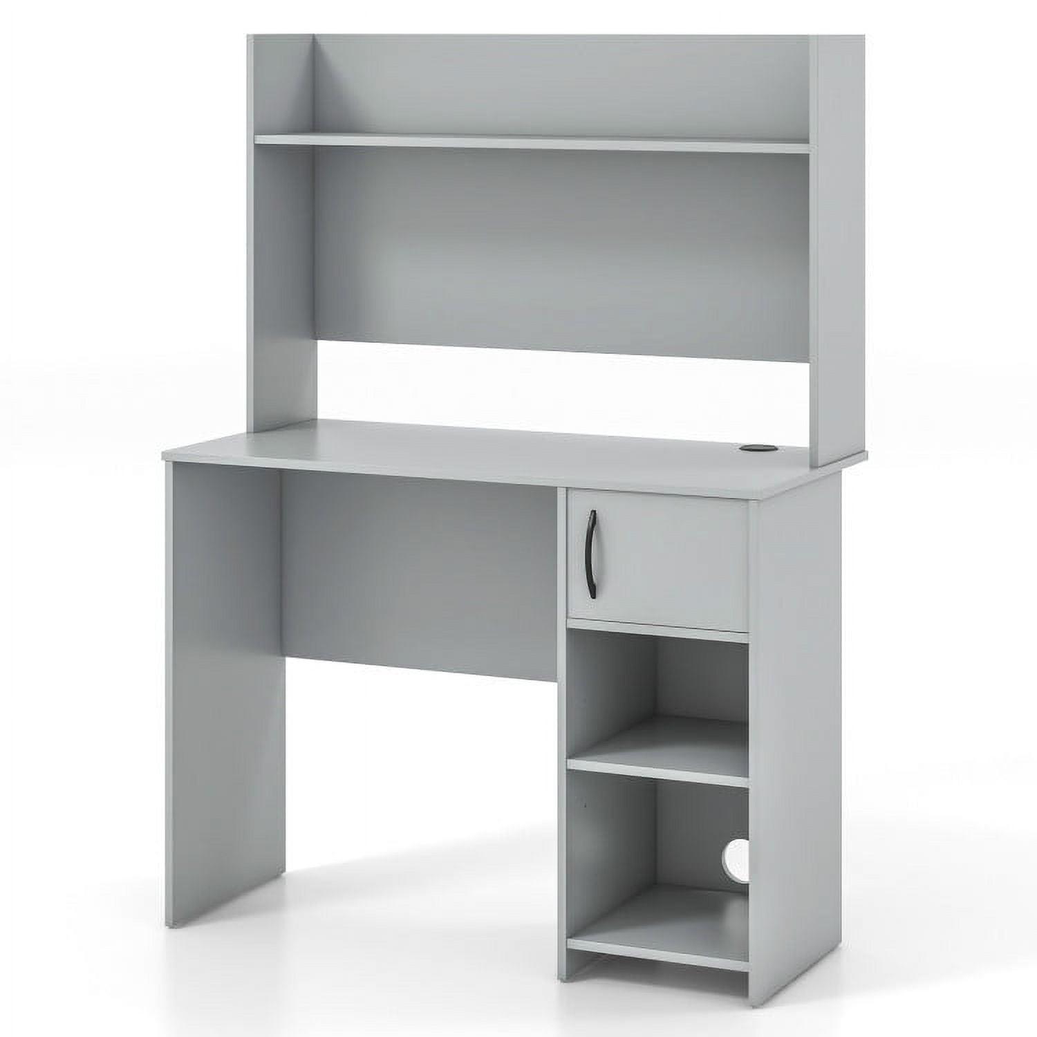 Tangkula Computer Desk Home Office Desk w/ Raised Display Shelf & 2 Open Shelves Gray