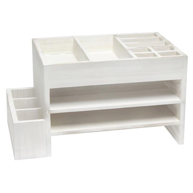 Elegant Designs Home Office Desk Organizer with Storage Cubbies White Wash