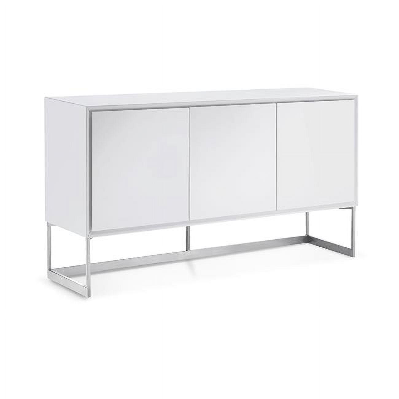 Home Roots 320851 Buffet High Gloss White Body Polished Stainless Steel Legs