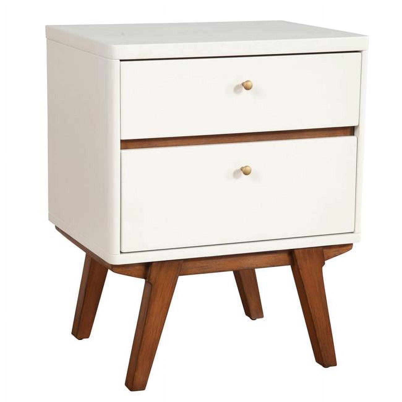 Retro White and Maple Brown Mahogany 2-Drawer Nightstand