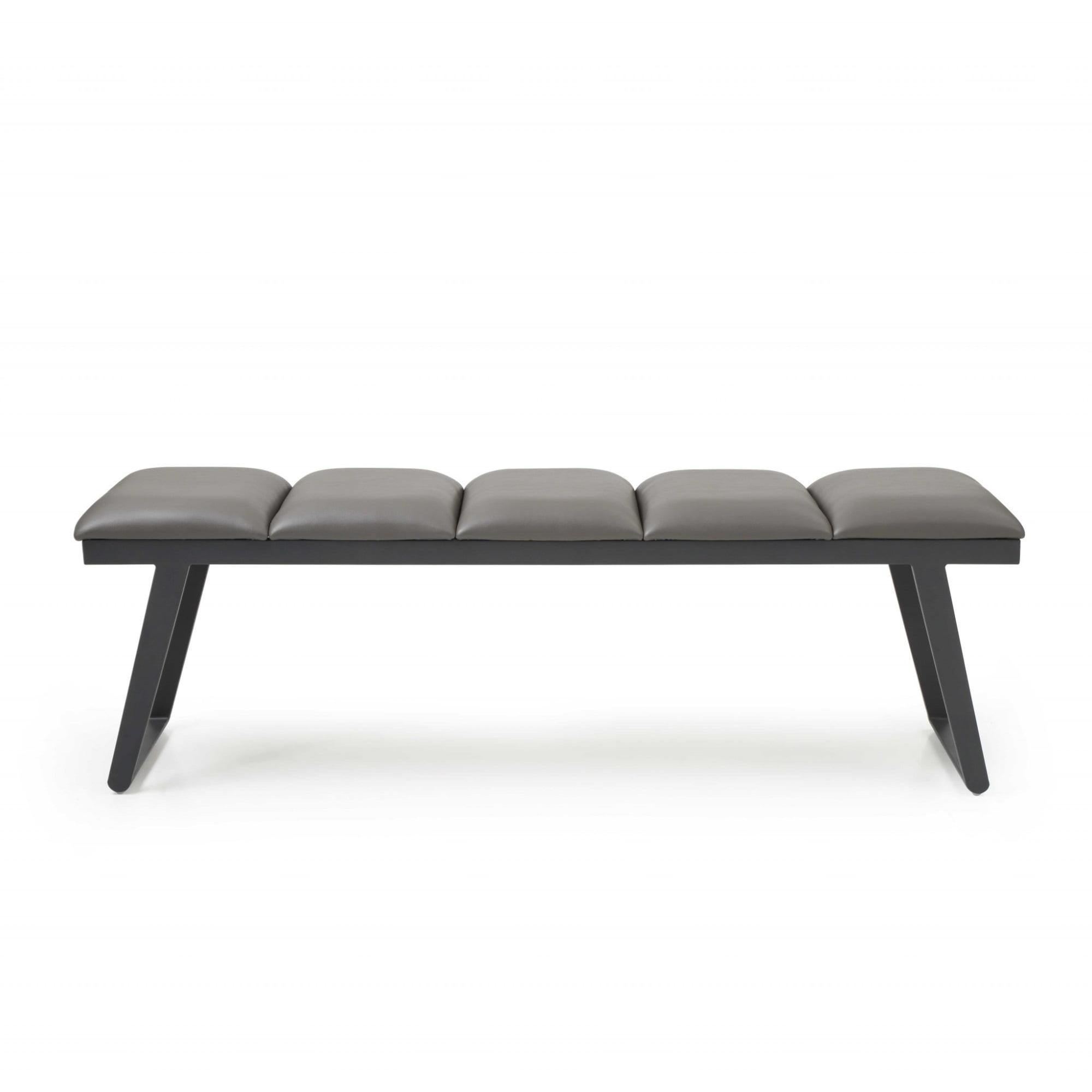 57" Gray Faux Leather Upholstered Entryway Bench with Metal Legs