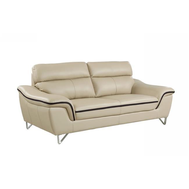 Charming Beige Tufted Leather Reclining Sofa with Pillow-top Arms