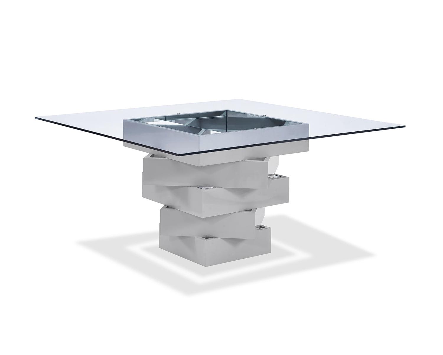 Contemporary Gray Wood and Glass Dining Table, 59"