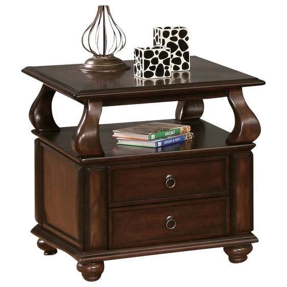 Amado Walnut Solid Wood Square End Table with Storage