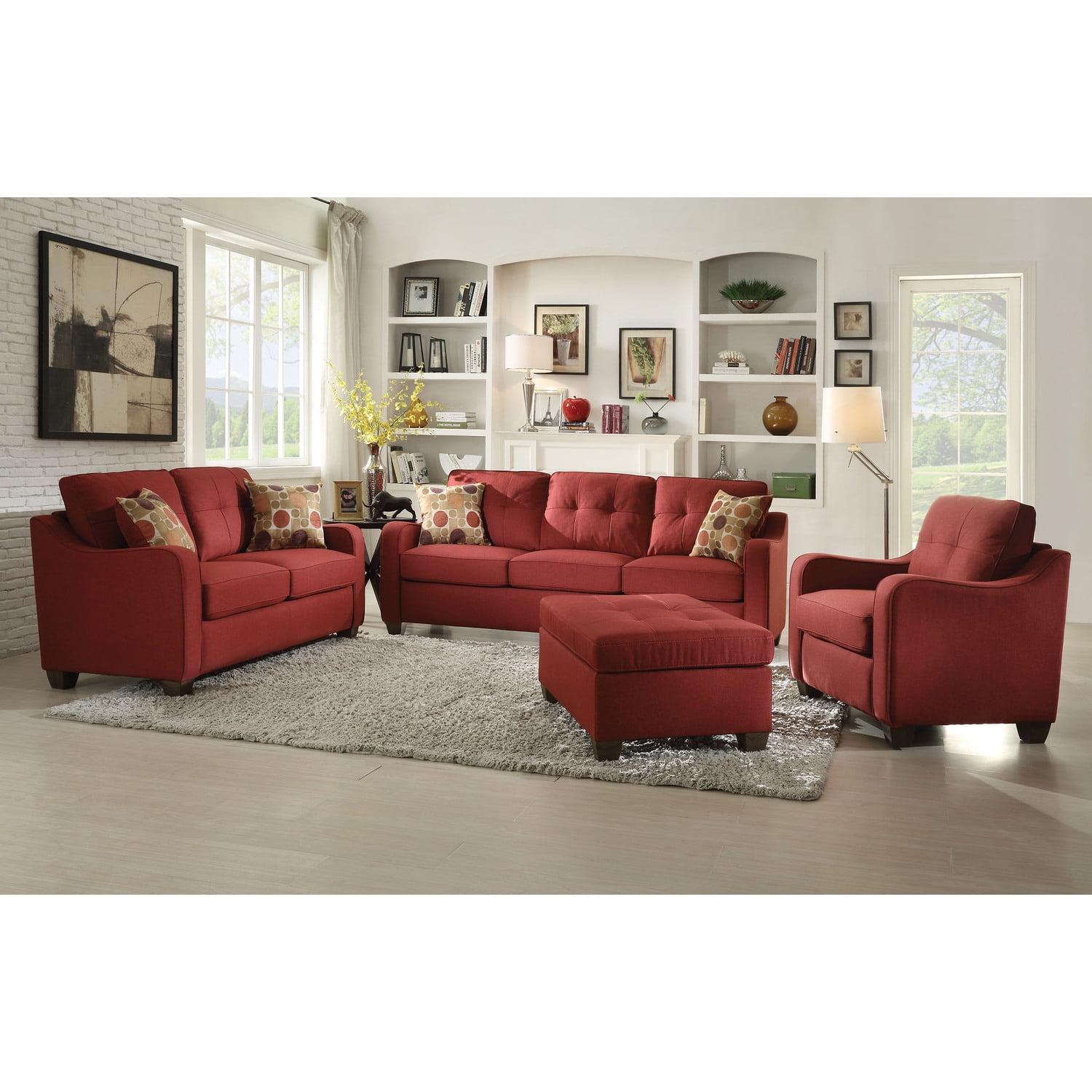 Home Roots Furniture  35 x 84 x 31 in. Fabric & Solid Wood Sofa with 2 Pillows - Red