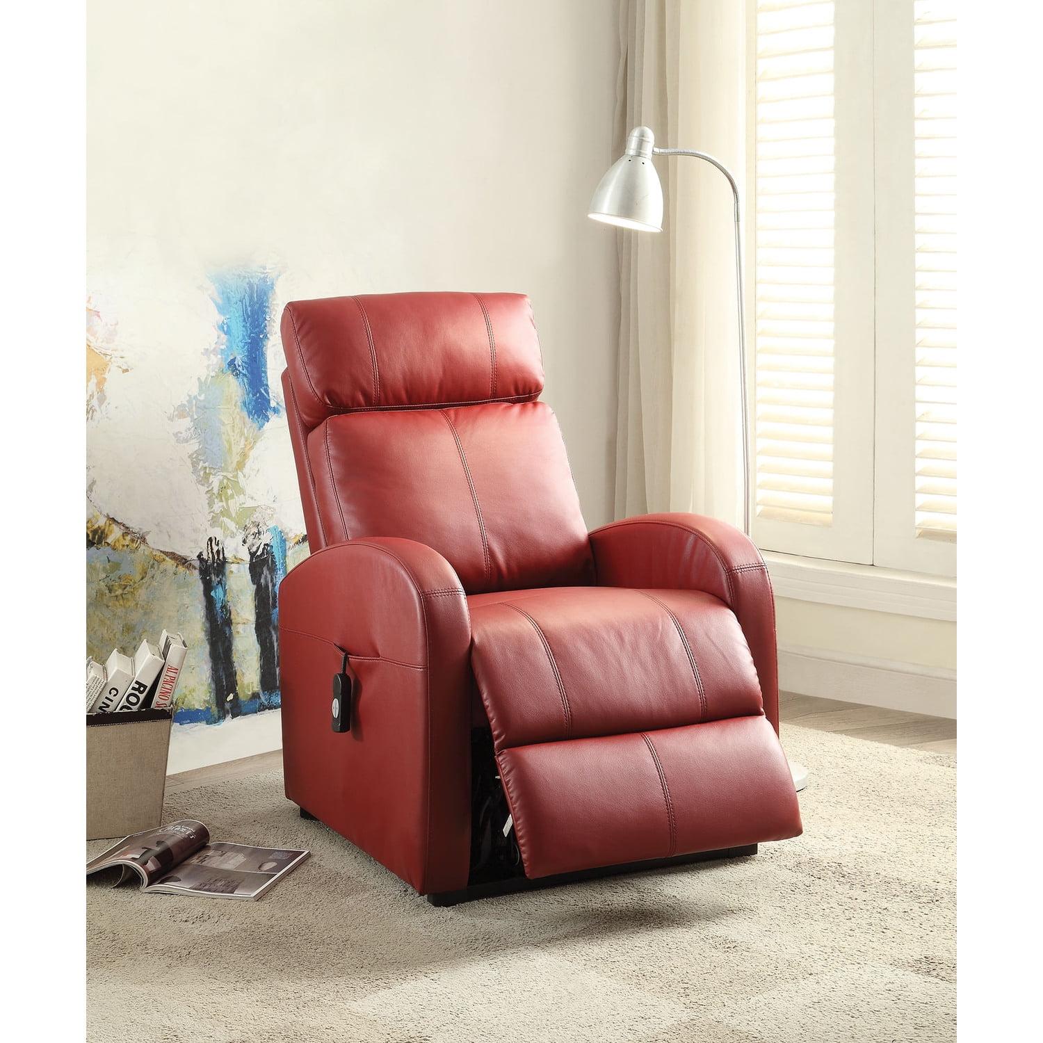 Contemporary Red Faux Leather Lift Recliner with Metal Base