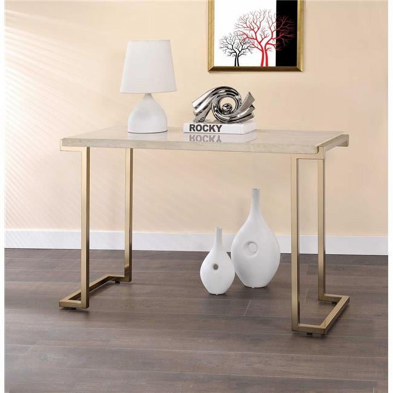 Champagne Gold and White Faux Marble Iron Sofa Table