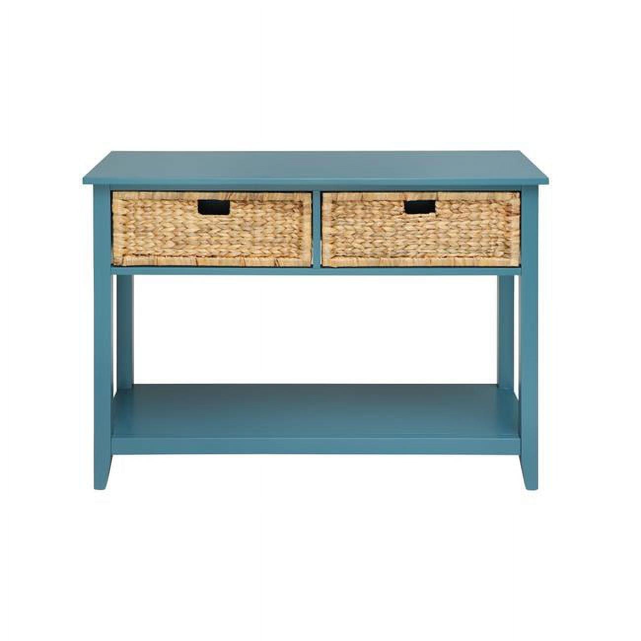 Teal Transitional Solid Wood Console Table with Storage Drawers